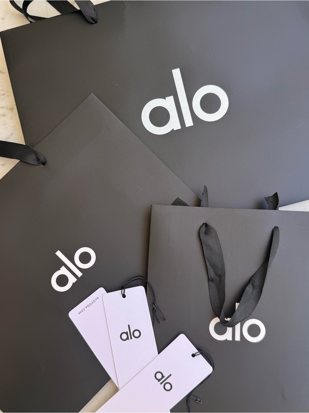 Alo Branded Black Shopping Bags with Tags